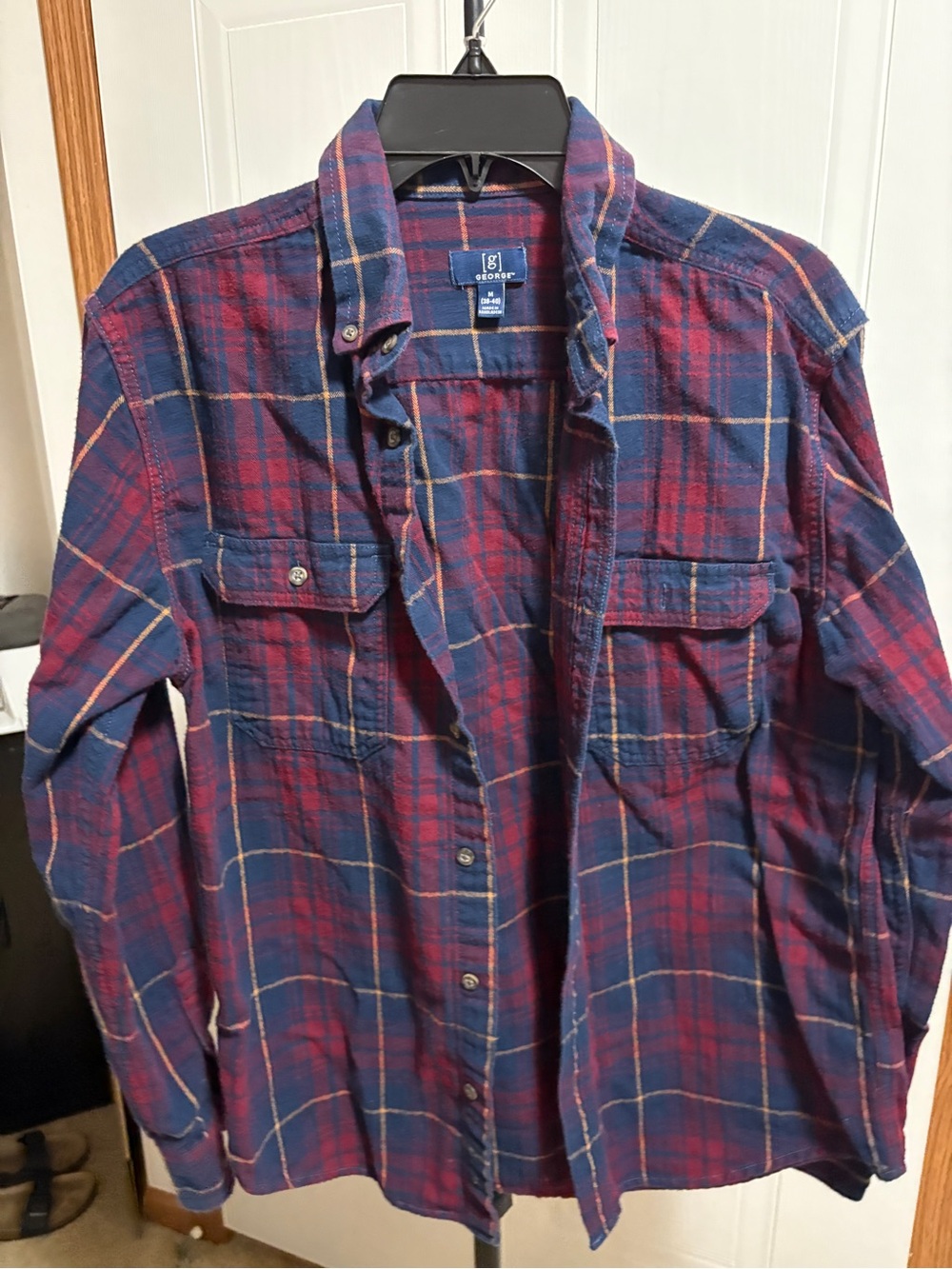 George Men's Red and Blue Plaid Button-Down Shirt